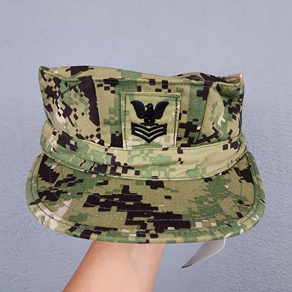 SEKRI Hat Cap Fitted Mens 7 1/4 Green Camo US Navy Working Type III NWU Ripstop